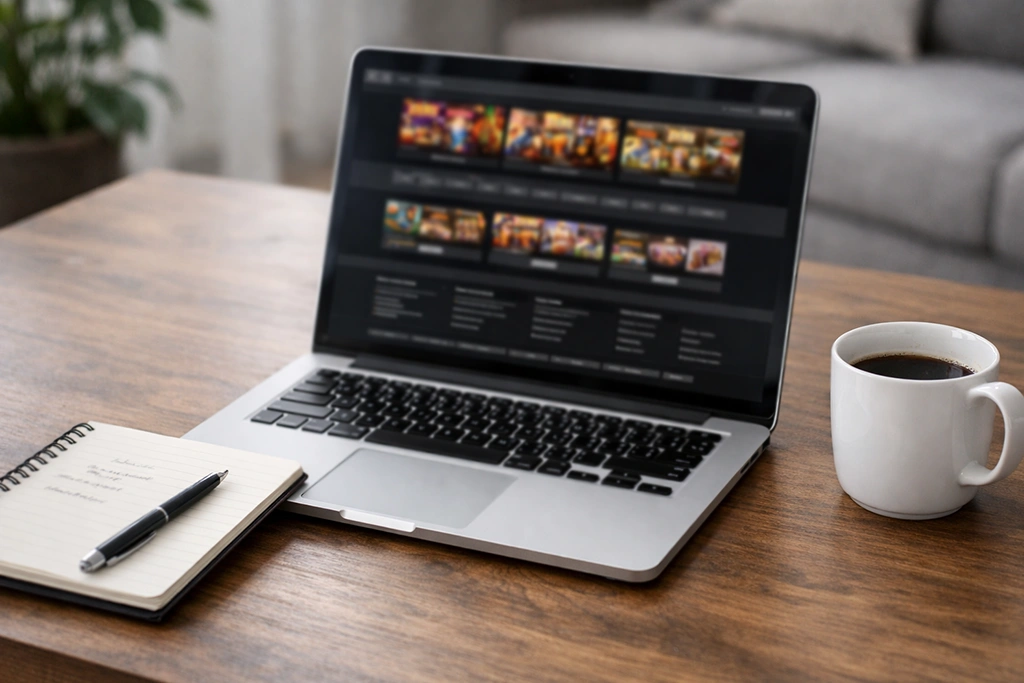 online casino website navigation with bonus terms and conditions sections