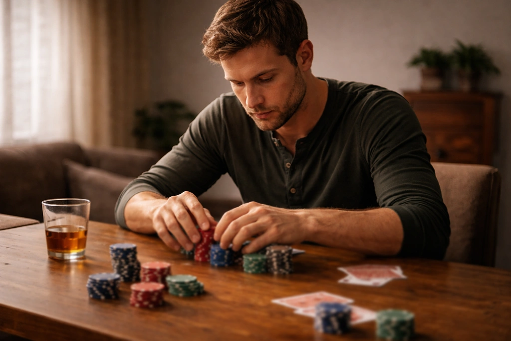 player handling poker chips representing bonus wagering and effort