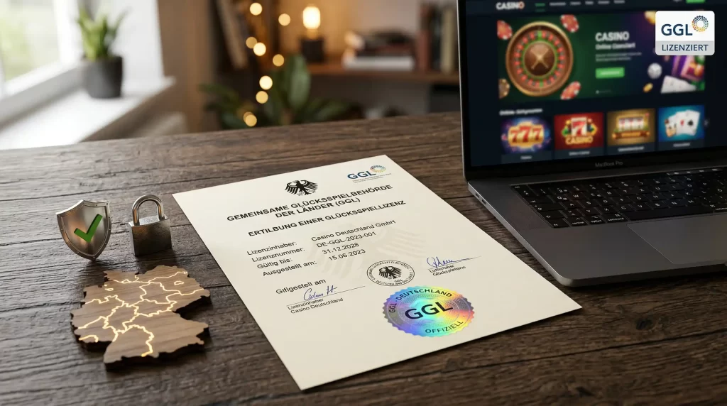 Deutsches Online-Casino mit GGL-Lizenzsiegel und Spielerschutz-Symbolen