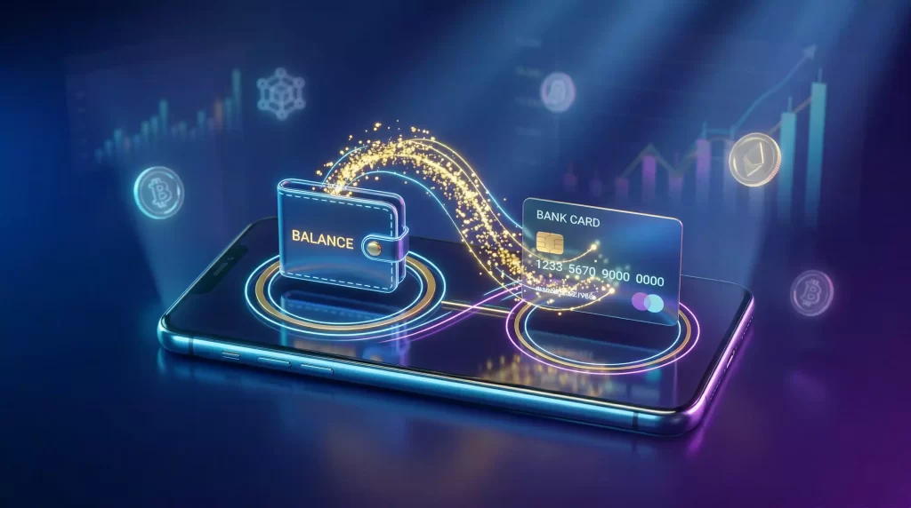 Digital casino withdrawal process showing fast money transfer concept with glowing payment interface