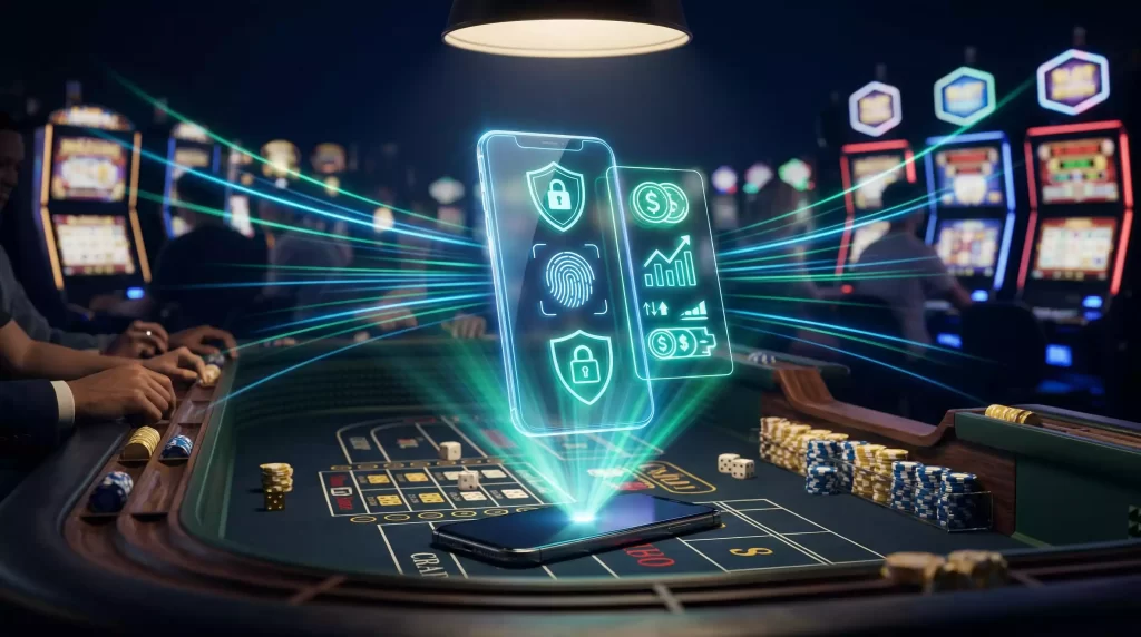 Modern instant banking technology interface connecting players directly to online casino gaming through secure digital payment systems
