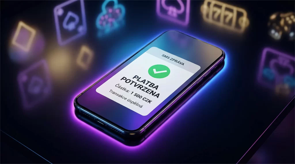 Mobilni telefon s potvrzovaci SMS zpravou pro vklad do online kasina