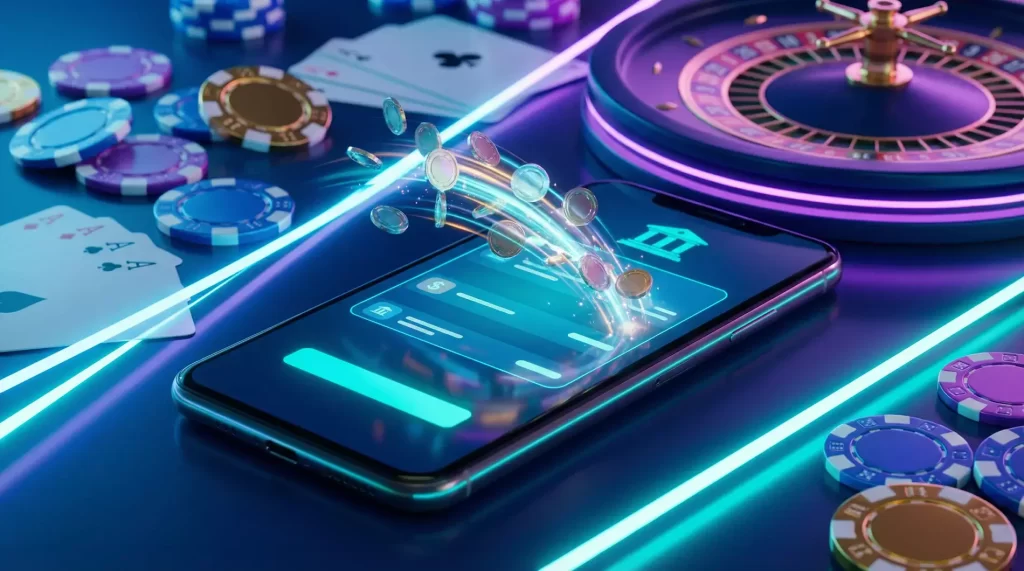 Interfaz de pago instantáneo en casino online con tecnología Pay N Play mostrando conexión bancaria segura