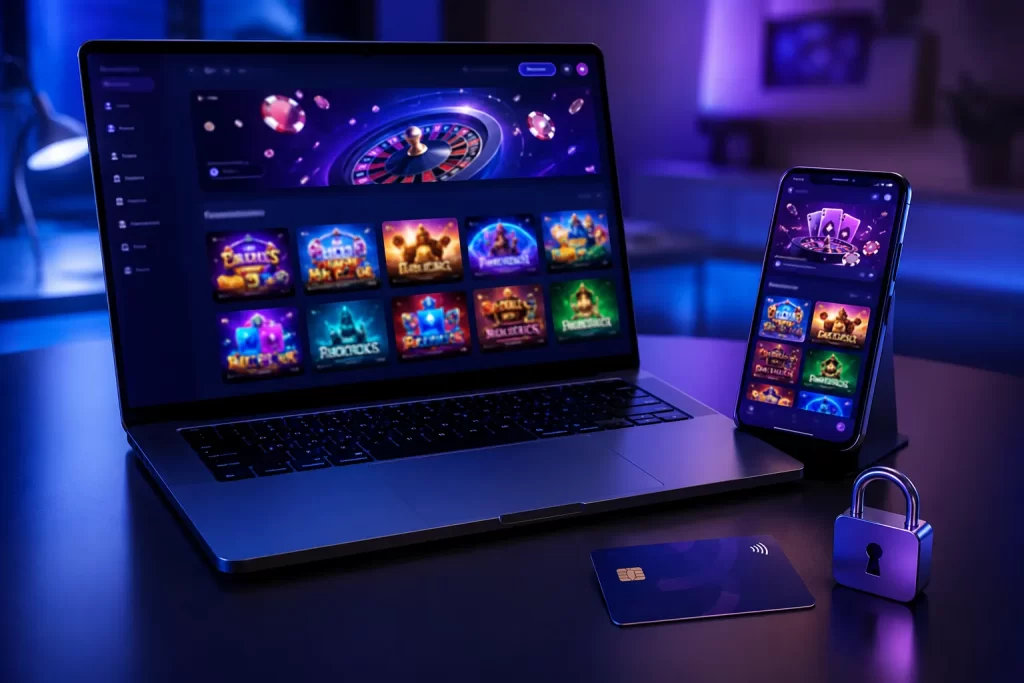Interface de casino en ligne avec dépôt instantané via Trustly sur écran moderne