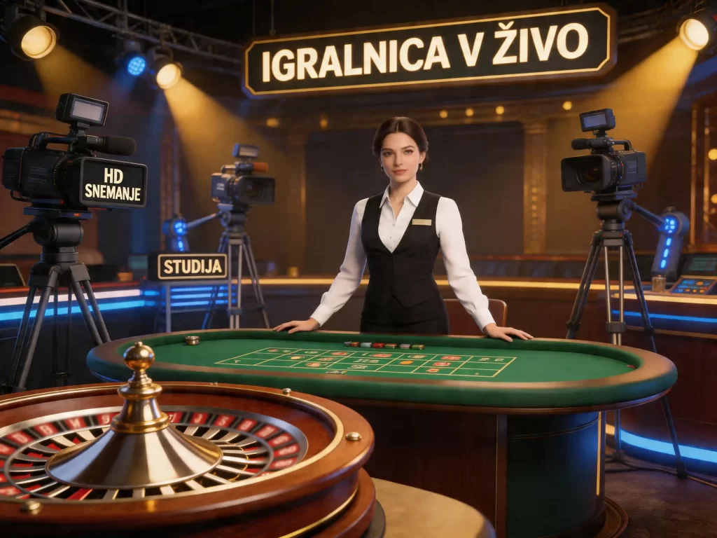 Profesionalni studio za igre v zivo s HD kamerami in delivcem za mizo