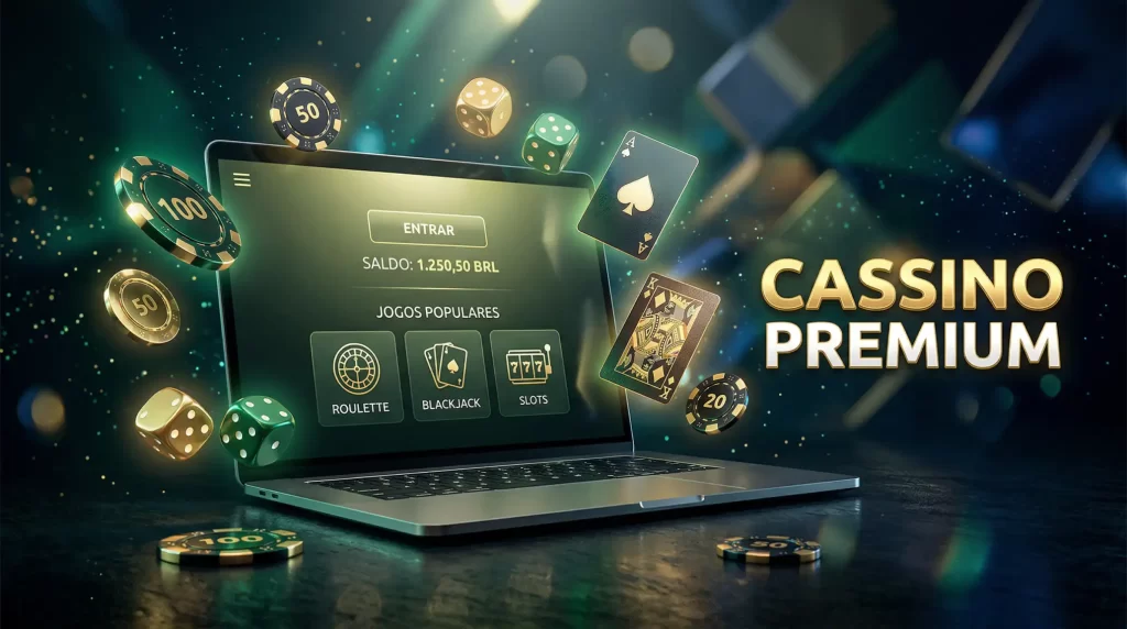 Ambiente de cassino online com elementos digitais e fichas de jogo em Portugal