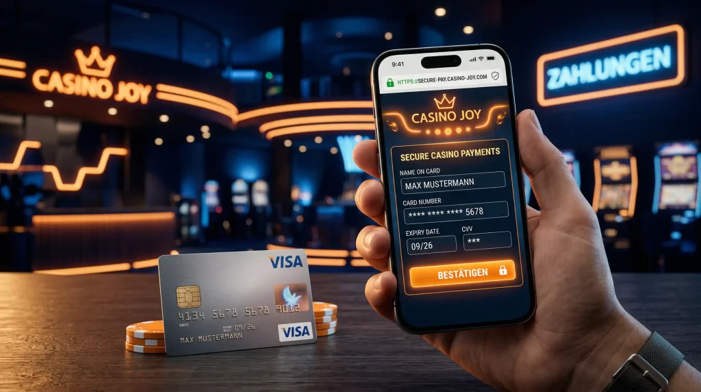 Orangepay Zahlungsvorgang auf einem Smartphone mit Casino-Interface