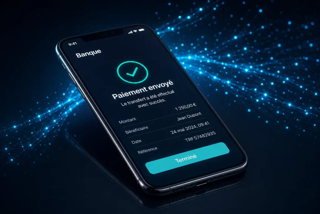 Interface de paiement Brite sur smartphone avec connexion bancaire sécurisée pour casino en ligne