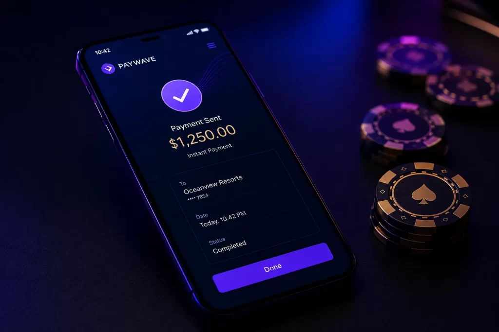 Interface de paiement Volt sur smartphone connectée à une application bancaire pour dépôt casino