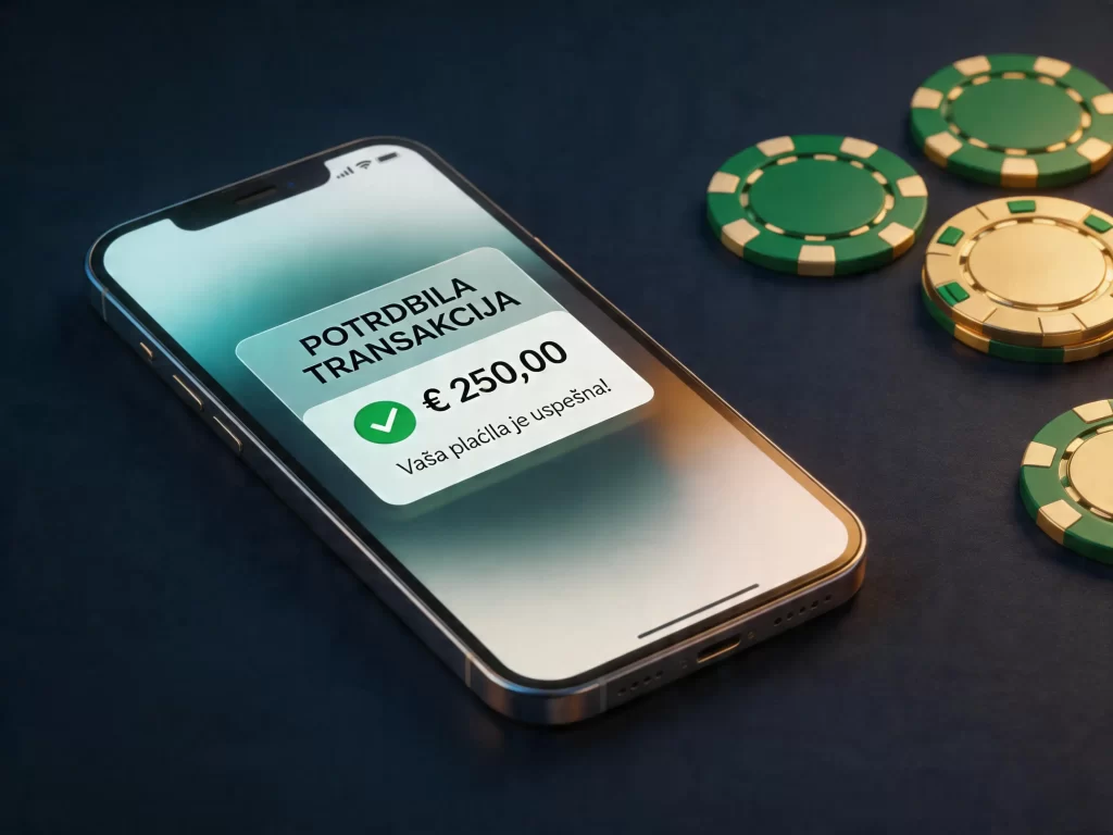 SMS placilo v spletni igralnici - pametni telefon z obvestilom o potrditvi transakcije